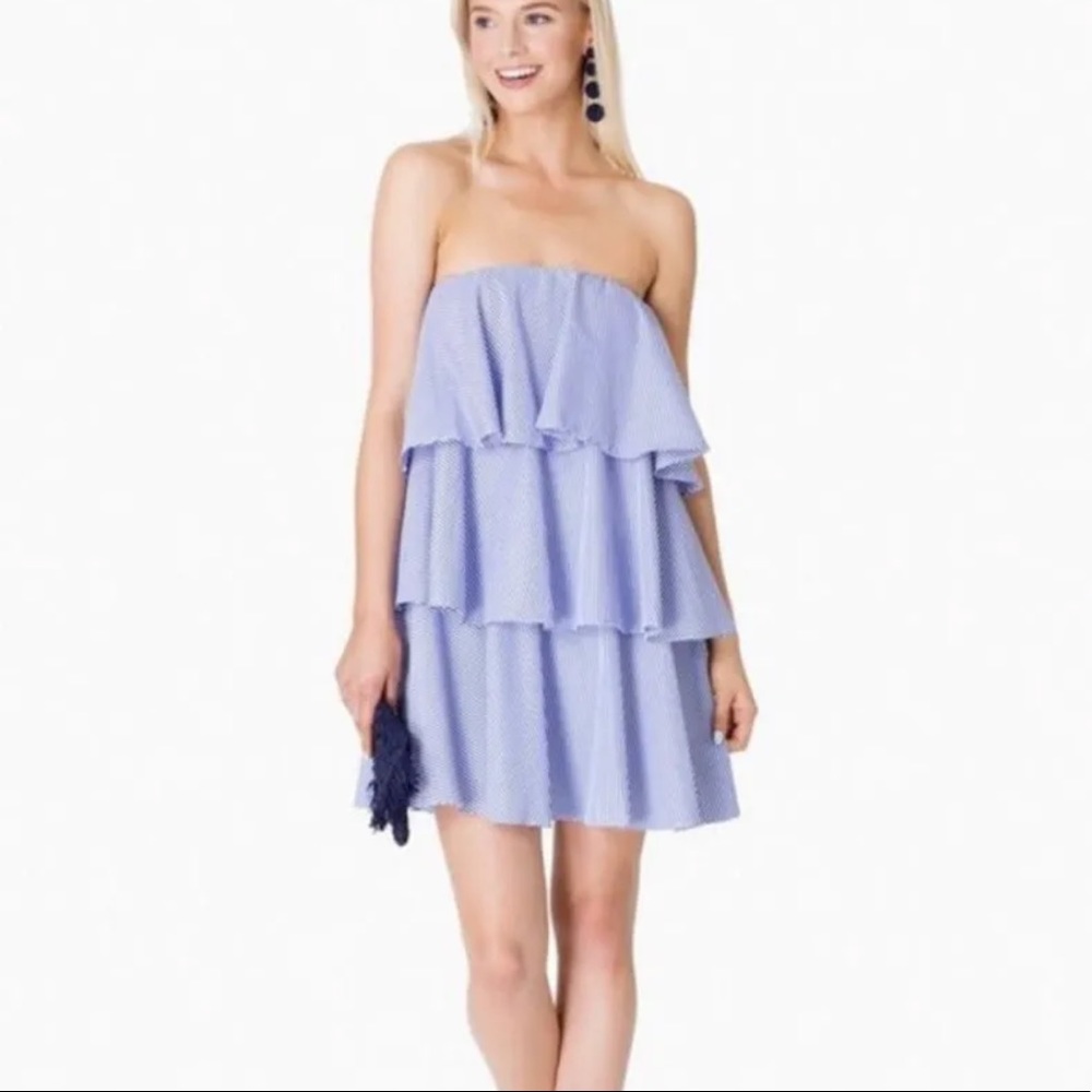 New! Blaque Label Tiered Blue and White Stripe Dress Sz S $160 Retail